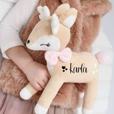 Kuscheltier Reh personalisiert mit Name Mädchen Stofftier Plüschtier Baby Geburt Taufe  