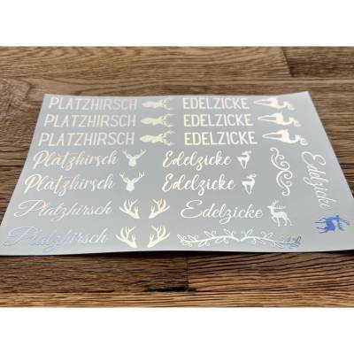 NEU: Kerzenfolie METALLIC HOLOGRAMM, PLATZHIRSCH, A5, Wasserschiebefolie, Kerzentattoo, Edelzicke, Hirsch, Zicke