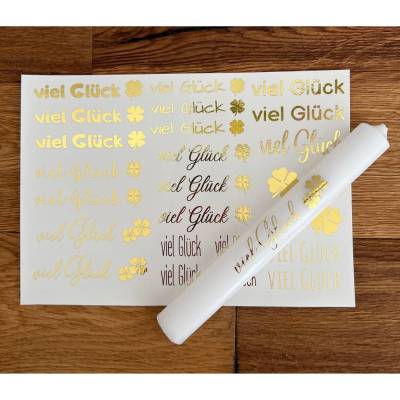 NEU: Kerzenfolie METALLIC GOLD, Viel Glück, A5, Wasserschiebefolie, Kerzentattoo, für Stabkerzen etc, Glück, Kleeblatt