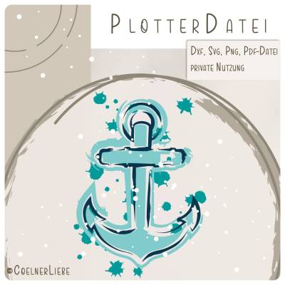 Plotterdatei Anker mit Farbkleksen – Maritimes DIY-Design für Sommerprojekte
