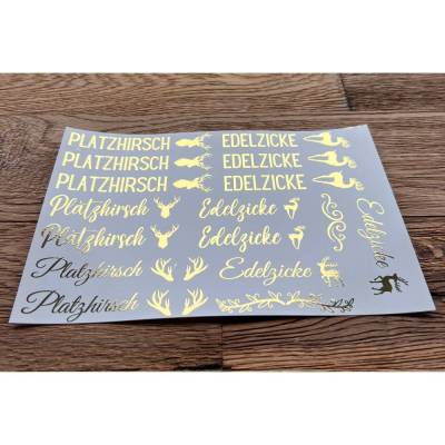 NEU: Kerzenfolie METALLIC GOLD, PLATZHIRSCH, A5, Wasserschiebefolie, Kerzentattoo, für Stabkerzen etc, Edelzicke, Hirsch