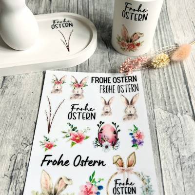 Rub Ons I Rub-On Modern, RANDLOS,  "FROHE OSTERN",  A6, bunt, RANDLOS, z.B. f. Raysin / Keraflott, Ostern, Oster