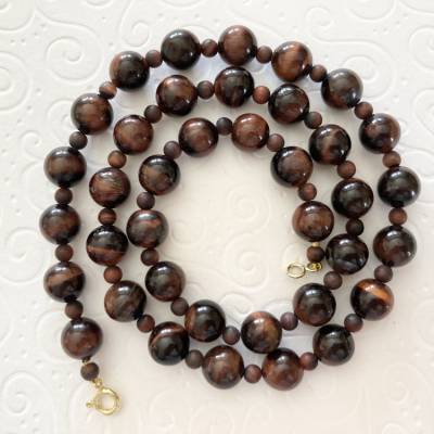 Tigerauge Kette für Herren – Handgefertigter Männerschmuck aus Bayern, Rotbraun, Geschenkidee
