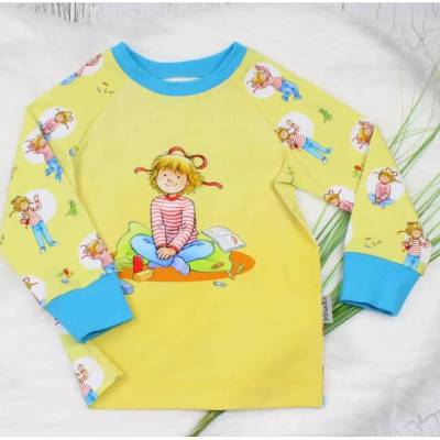 Gr. 92 Conni Longsleeve / Conni's Kindergartentag / Langarmshirt / Raglanshirt | Mädchenkleidung | gelb / türkis 