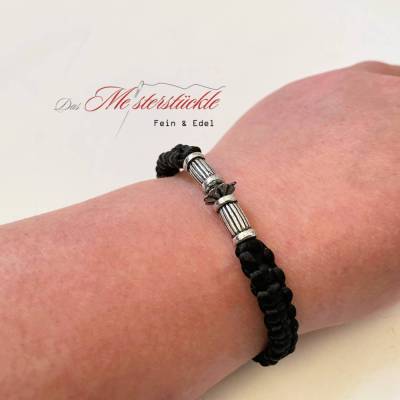 Makrameearmband Surferarmband schwarz silber handgefertigt