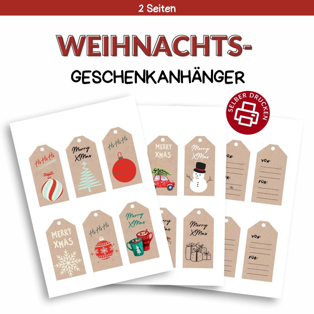 Geschenkanhänger für Weihnachten | Druckvorlage zum Selberdrucken | Anhänger Weihnachtsgeschenk | Geschenk beschriften Bild 1