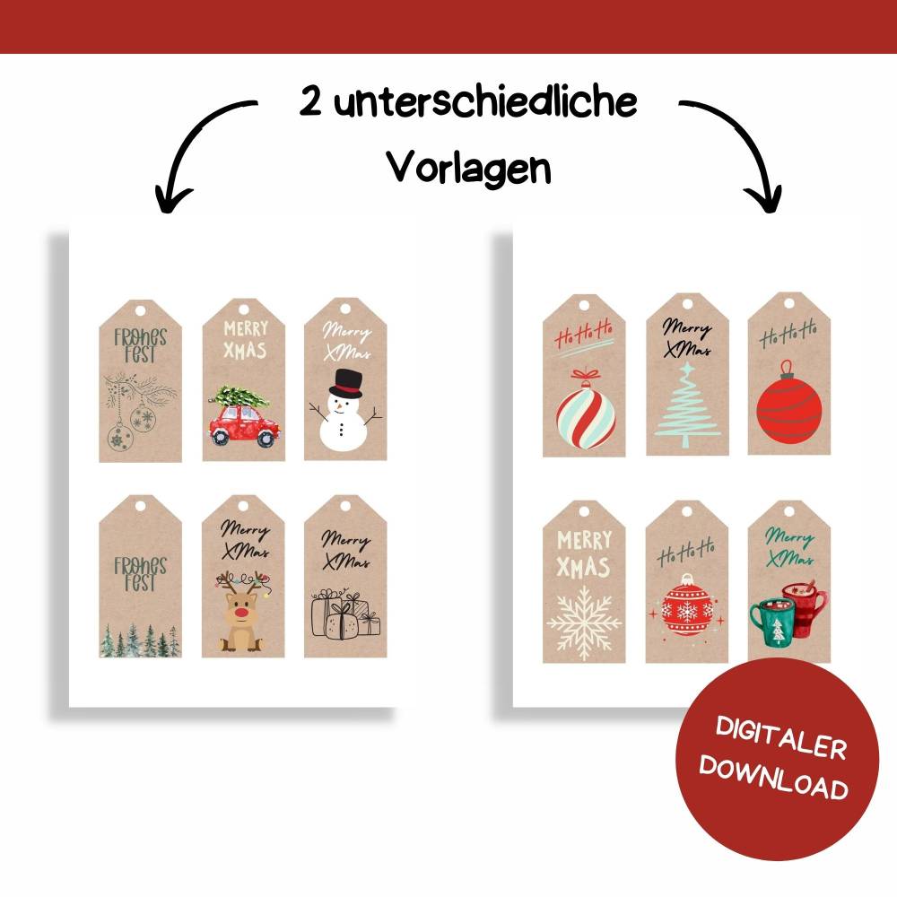 Geschenkanhänger für Weihnachten | Druckvorlage zum Selberdrucken | Anhänger Weihnachtsgeschenk | Geschenk beschriften Bild 3