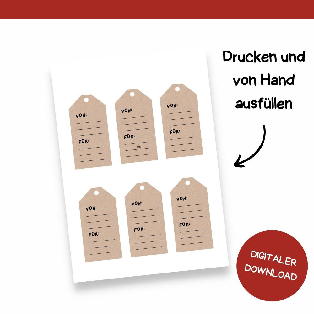 Geschenkanhänger für Weihnachten | Druckvorlage zum Selberdrucken | Anhänger Weihnachtsgeschenk | Geschenk beschriften Bild 4