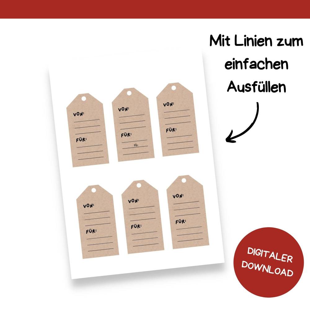 Geschenkanhänger für Weihnachten | Druckvorlage zum Selberdrucken | Anhänger Weihnachtsgeschenk | Geschenk beschriften Bild 5