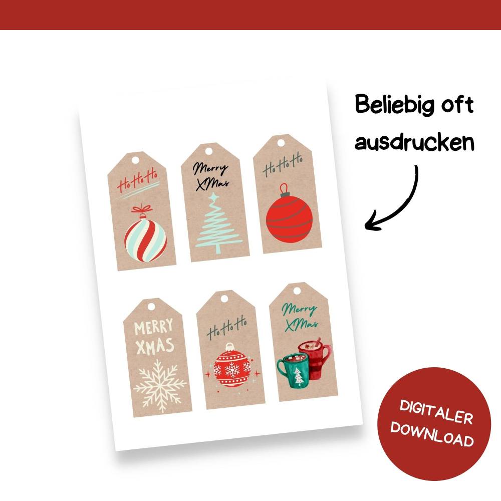 Geschenkanhänger für Weihnachten | Druckvorlage zum Selberdrucken | Anhänger Weihnachtsgeschenk | Geschenk beschriften Bild 6