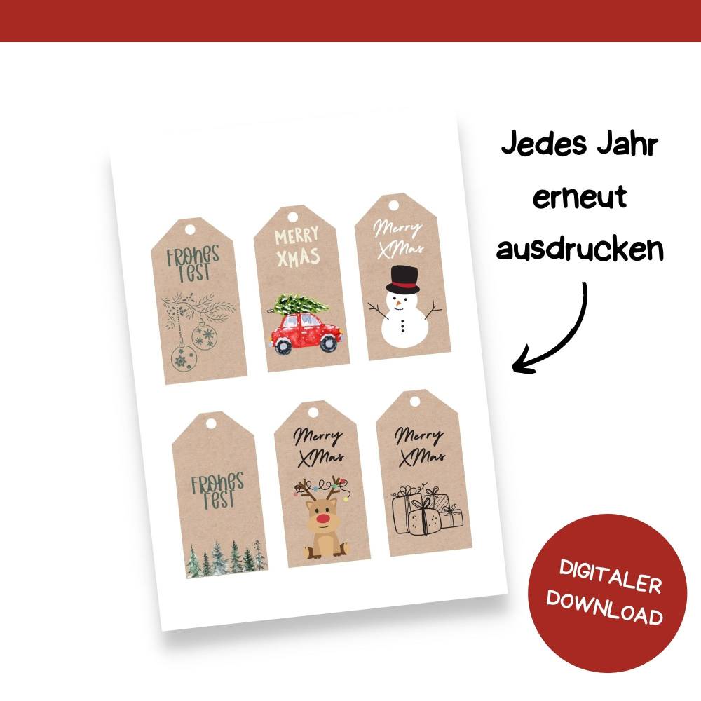 Geschenkanhänger für Weihnachten | Druckvorlage zum Selberdrucken | Anhänger Weihnachtsgeschenk | Geschenk beschriften Bild 7