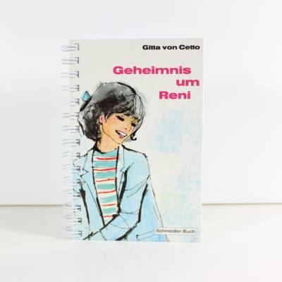 Retro Notizbuch "Geheimnis um Reni" aus altem Kinderbuch upcycling Geschenk Retrobuch nostalgisch