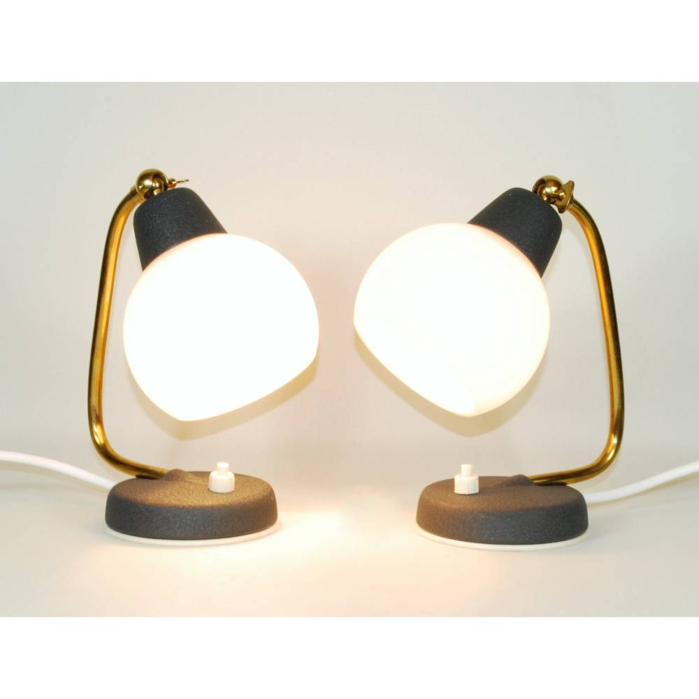 60er Jahre Tischleuchten Paar Nachtlicht 50er fifties sixties Messing schwarz gold mid century vintage upcycling shabby Bild 4
