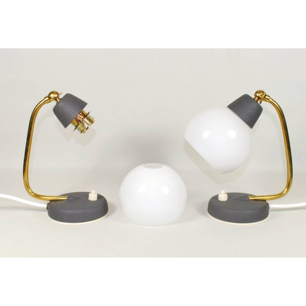 60er Jahre Tischleuchten Paar Nachtlicht 50er fifties sixties Messing schwarz gold mid century vintage upcycling shabby Bild 5