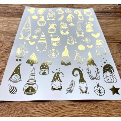 NEU: Kerzenfolie METALLIC GOLD, WEIHNACHTSWICHTEL, A4, Wasserschiebefolie, Kerzentattoo für Stabkerzen etc., Weihnachten