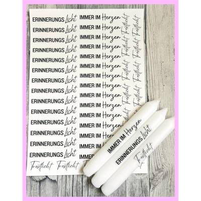 Kerzenfolie TROSTLICHT, A4, schwarz o. weiß, Wasserschiebefolie, Kerzentattoo, Kerzensticker, Trauer, Tod, Abschied -wei