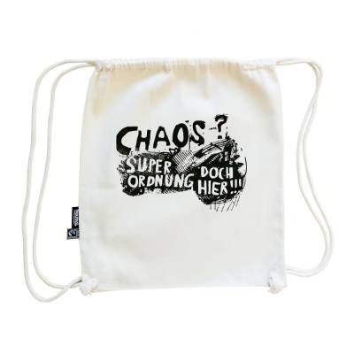 Turnbeutel, Bio Fairtrade Baumwolle, Chaos. Siebdruck handbedruckt.
