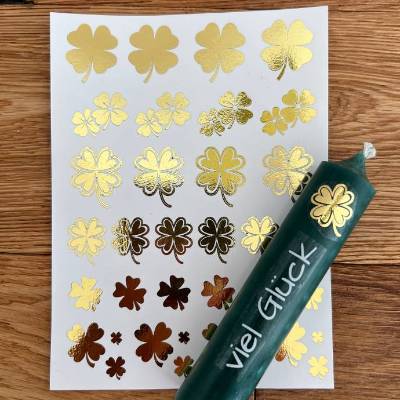 NEU: Kerzenfolie METALLIC GOLD, KLEEBLATT, A6, Wasserschiebefolie, Kerzentattoo, Glück, Klee, 