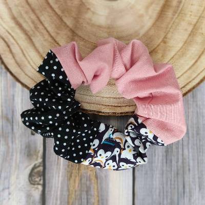 Scrunchie PINGUINE in Altrosa, schwarz-weiß gepunktet | Haargummi, Haarband | RÄUBERKIND