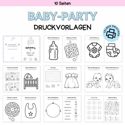 Babyparty Kinder-Aktivitäten: Ausmal- & Rätsel-Druckvorlage zum Download