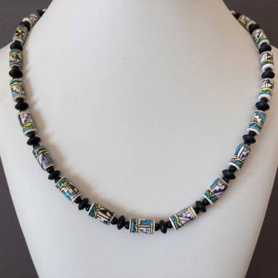 Herren Kette Onyx & bunte Keramik – Handgefertigter Männerschmuck aus Bayern