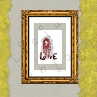 Hintergrund WEISS Haar: ROT Karte - Frau mit langen Haaren und Herzen - Liebe - Download - A6 und A4 Format