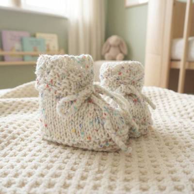 Babyschuhe gestrickt Strickschuhe Baby Tracht Trachtenschuhe Wolle warm Herbst Winter Handarbeit Geschenk Geburt tweed