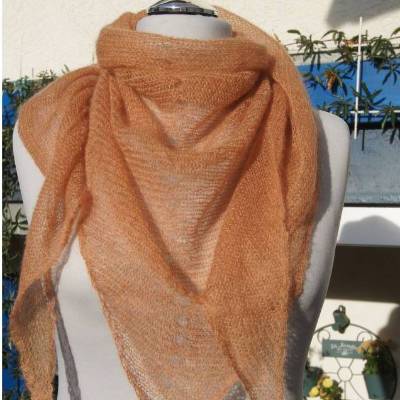 Dreieckstuch, Schultertuch, Halstuch, Kid Mohair hellbraun