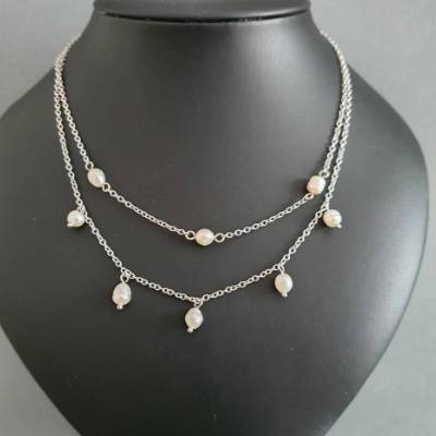 Süßwasser Perlenkette mit Edelstahlkette/ Perlenschmuck Kette/ Süßwasser Perlenschmuck