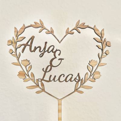 Caketopper aus Holz in Herzform - Hochzeit mit Holzdeko für Ihre einzigartige Hochzeitstorte - Tortenaufleger