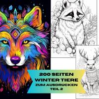 Winter Wild Tiere 200 Seiten PDF Malbuch Teil 2 Erwachsene Kinder Download