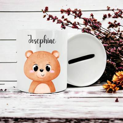 Personalisierte Spardose mit Tiermotiv – Geschenk zur Geburt, Taufe & mehr