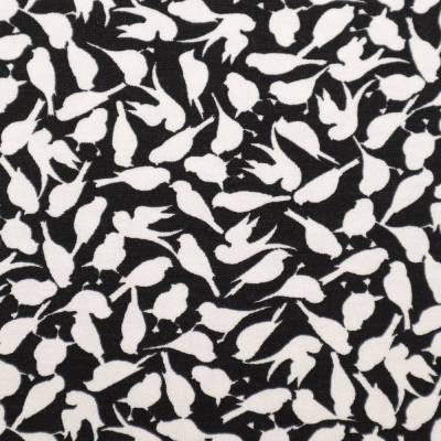 Stoff Viskose Jersey mit Vögel Design schwarz weiß Kleiderstoff Kinderstoff