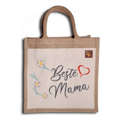 Bestickte Shopping-Tasche personalisierter Shopper Tasche mit Wunschnamen Jutetasche Baumwoll-Segeltuch mittlere Größe