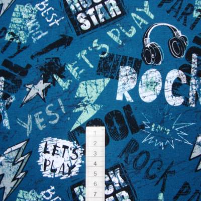 Baumwoll-Jersey Rockstar Lets Play Blau–Meterware für Männer Jungs&Jugendliche Öko-Tex Stoffe nähen Hoodys Geschenke