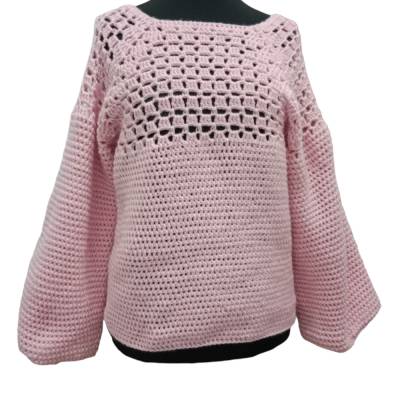 kuschliger Pullover Rosa, Wollpullover, Häkelpullover, 42/44, 3/4 Ärmel