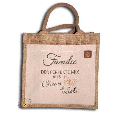 Bestickte Shopping-Tasche personalisierter Shopper Tasche mit Wunschnamen Jutetasche Baumwoll-Segeltuch mittlere Größe