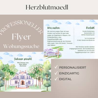 Personalisierte Flyer für die Wohnungssuche | Digitale Druckdatei mit deinem Wunschtext