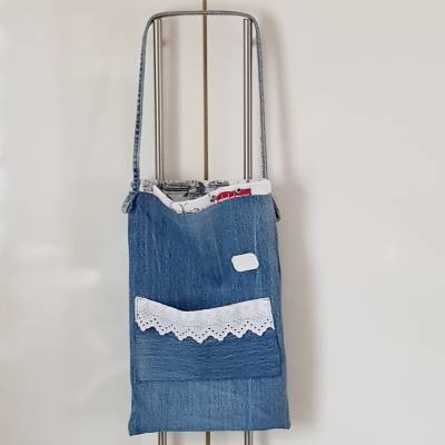 Süße kleine Jeanstasche – Unikat, Upcycling, buntes Innenfutter & Außentasche