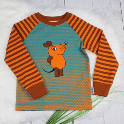 Gr. 110 Maus | Langarmshirt | Die Sendung mit der Maus | Pullover | Longsleeve | Raglanshirt | petrol