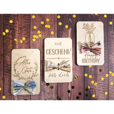 Holzgrußkarten Geburtstag, Geldgeschenk Geburtstag