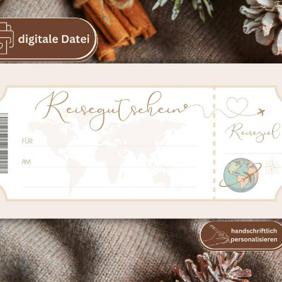 Reisegutschein | Gutschein Reise digital | Geschenkgutschein Vorlage | Gutschein drucken | Ausflug Gutschein