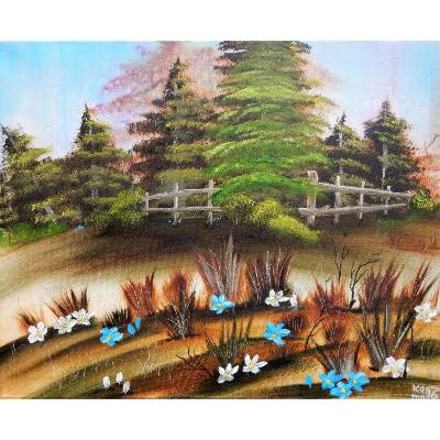 Vergissmeinnicht lein - Originalgemälde in Öl auf Leinwand Keilrahmen, 50 x 40 cm