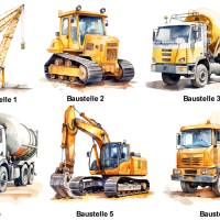 Bügelbild Bügelmotiv Baustelle Bagger Laster Kran Höhe 25cm