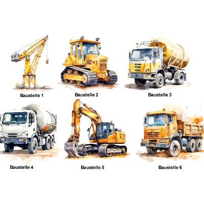 Bügelbild Bügelmotiv Baustelle Bagger Laster Kran Höhe 25cm