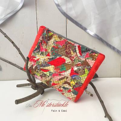 Handgefertigte Kosmetiktasche Kardamom – Einzigartige Make-Up-Tasche Einzelstück, rot/bunt, 100% Baumwolle