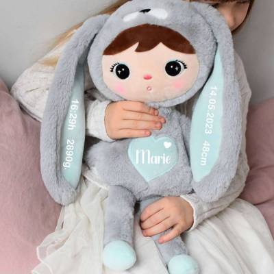 Kuscheltier personalisiert mit Name  Mädchen Hase Geburtsdaten Geschenk Geburt Baby Taufe Plüschtier XXL