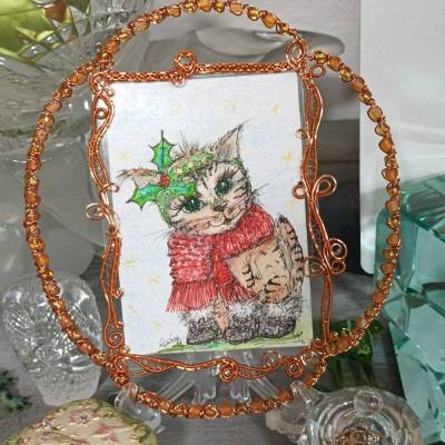 Handgemaltes Katzenbild mit funkelndem Rahmen – einzigartiges Geschenk