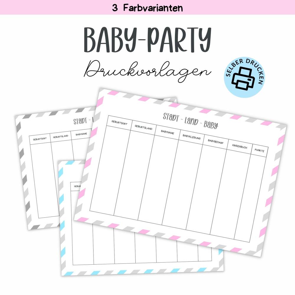 Stadt Land Baby Spiel für Babyparty Druckvorlage - Babyshower Idee zum Selberdrucken - Digitaler Download Bild 1
