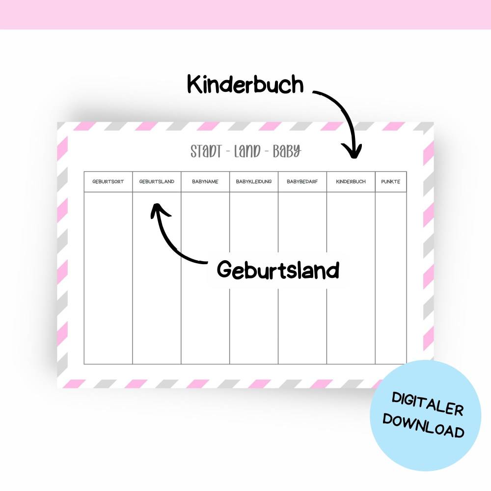 Stadt Land Baby Spiel für Babyparty Druckvorlage - Babyshower Idee zum Selberdrucken - Digitaler Download Bild 5
